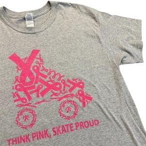 Breast Cancer Pink Ribbon Rollerskate Tshirt  Sz L Unisex Rollin For The Cure